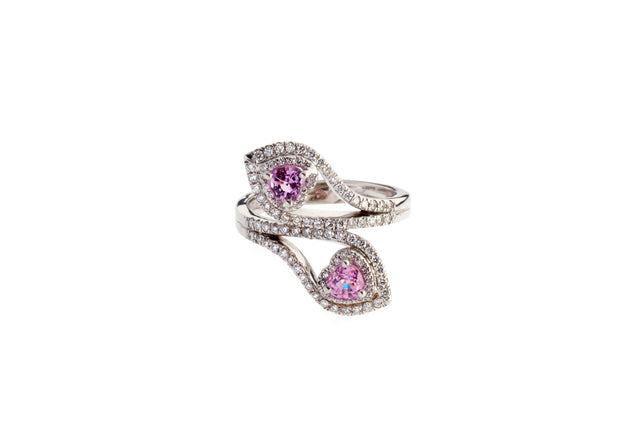 Due Cuori is the embodiment of true love. Pink sapphire hearts enrobed in white gold and diamonds celebrate pure unadulterated romance.