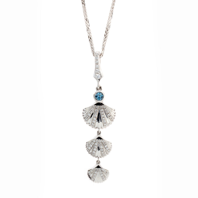 Triple shell diamond and aqua necklace designed by Biagio Patalano