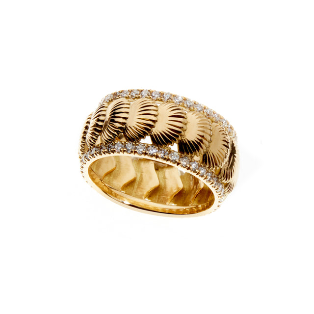 Yellow gold and diamond shell eternity ring. Part of the Sirena collection by Biagio Patalano.