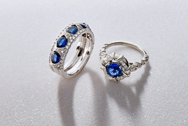Baci from the Artistry Collection by Biagio Patalano. Diamond and sapphire rings set in precious metals and embossed with kisses