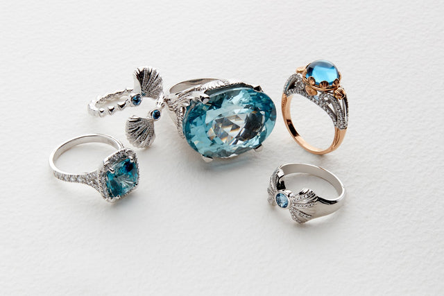 the sirena set of white gold, blue gemstone and diamond jewellery by Biagio Patalano