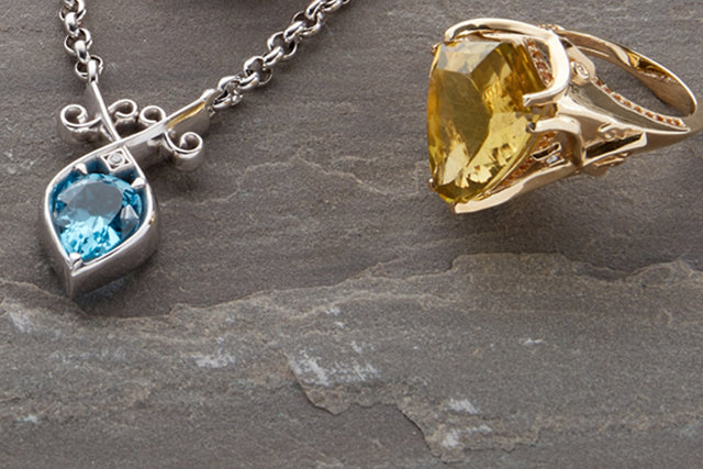 Men ring with citrine and mens necklace with blue topaz by Biagio Patalano