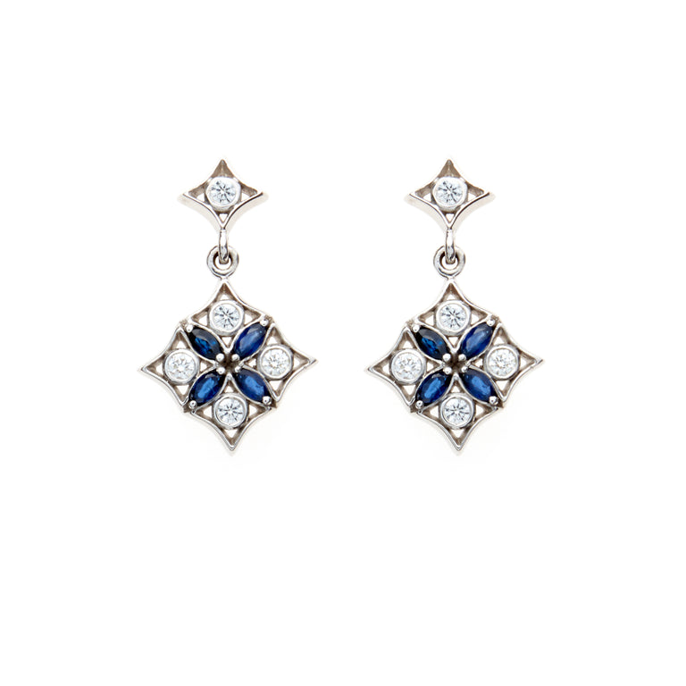 Marquise sapphire and round brilliant diamond earrings. Designed by Biagio Patalano for the Artistry collection.
