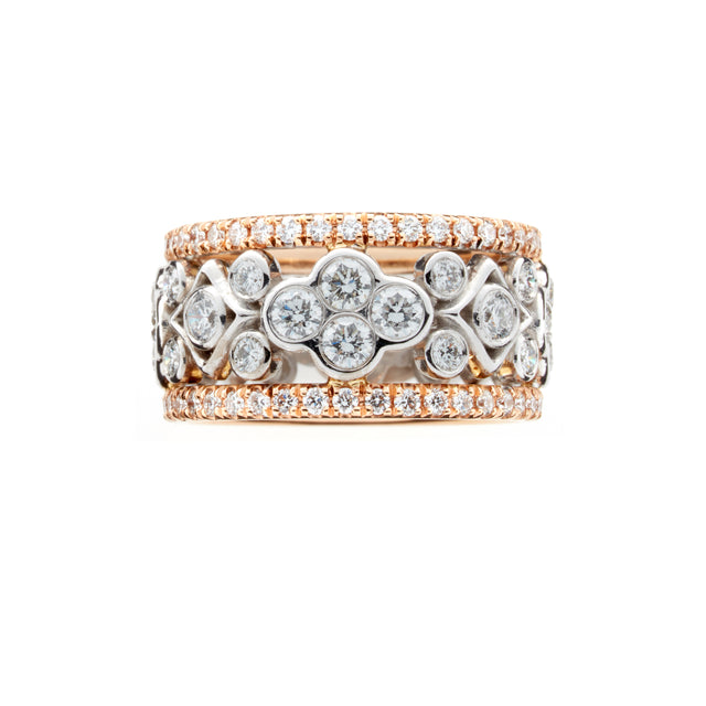 Diamond trefoil ring set in 18ct white and rose gold. Designed by Biagio Patalano. 