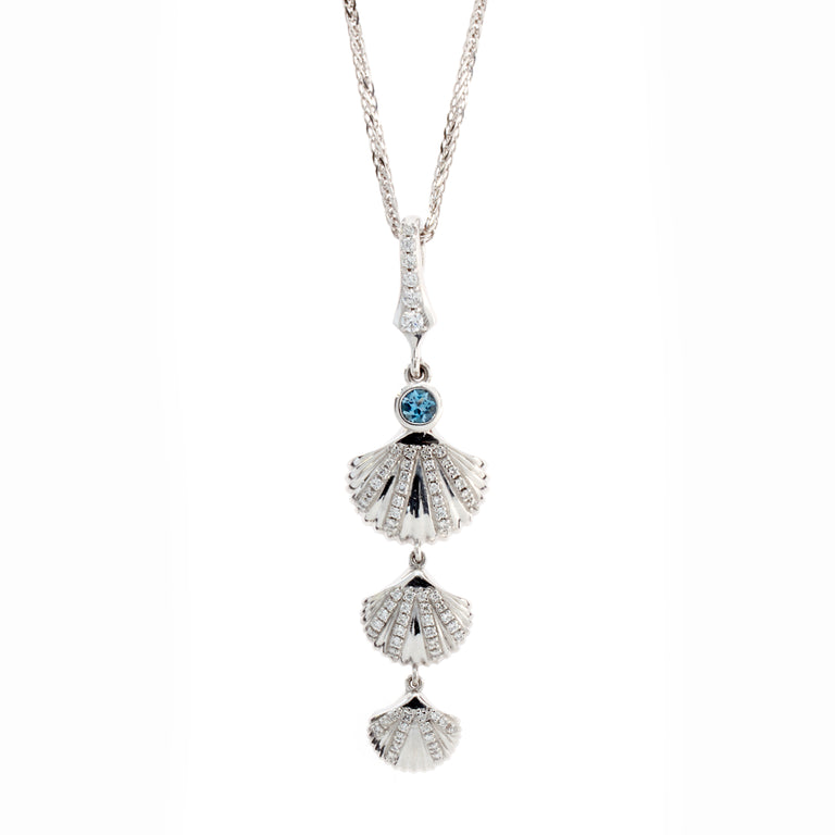 Triple shell diamond and aqua necklace designed by Biagio Patalano 