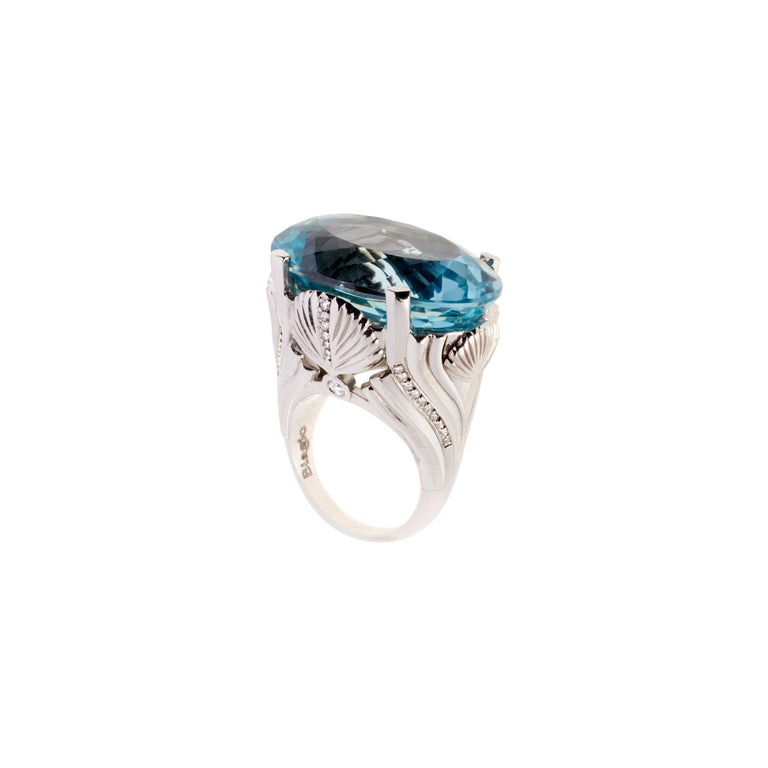 Star cut natural blue topaz and diamond shell ring, part of the Sirena collection. 