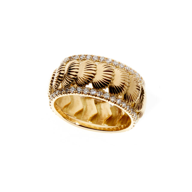 Yellow gold and diamond shell eternity ring. Part of the Sirena collection by Biagio Patalano. 